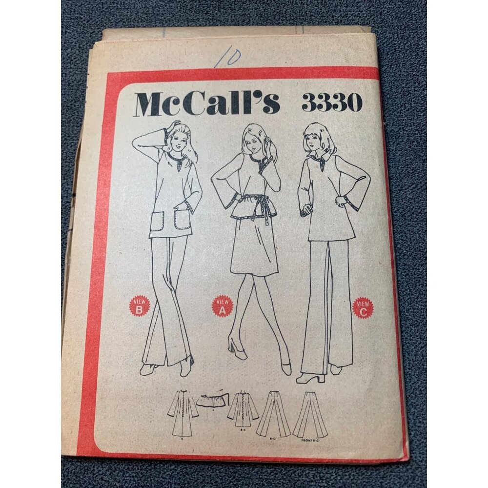 McCalls 3330 Vintage Sewing Pattern Womens Tunic Dress Pants Size 10 uncut 70s